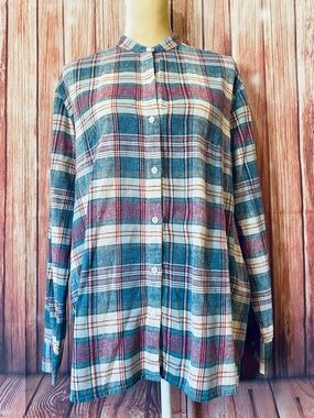 Women’s XL Blouse Chaps Button Down Multicolored Linen Blend Long Sleeves Soft
